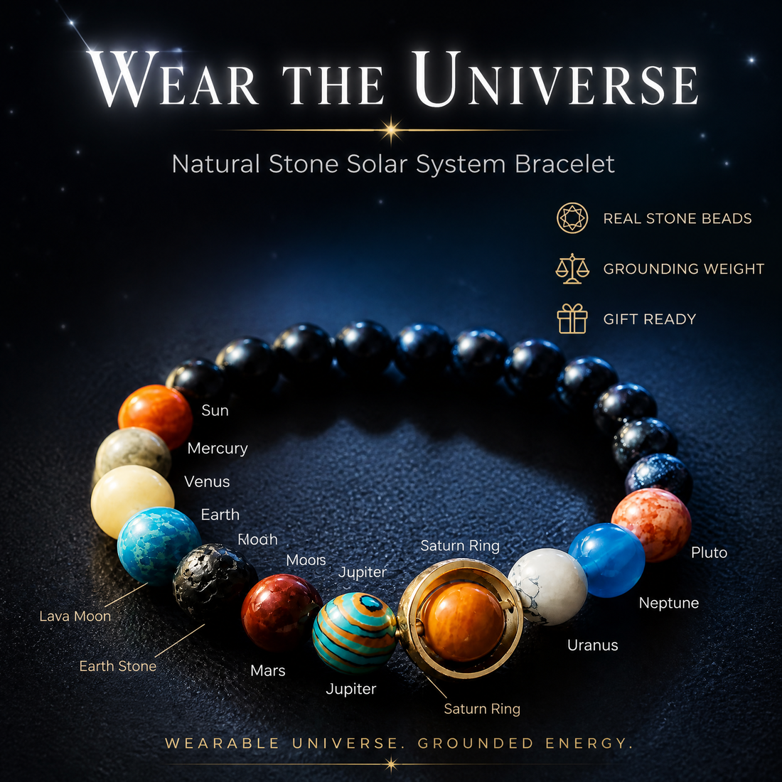 Solar System Bracelet – Natural Stone Galaxy Jewelry Gift