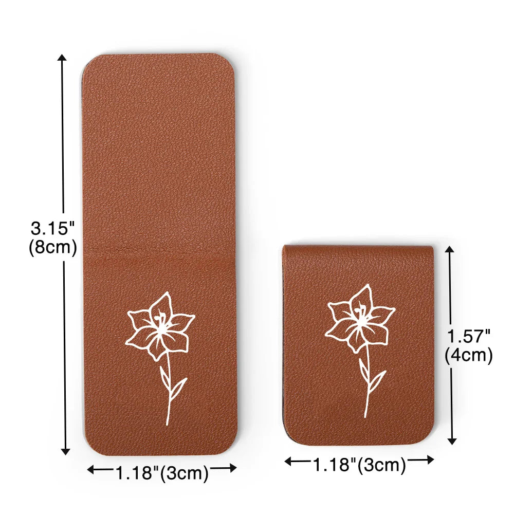 Personalized Birth Flower Leather Magnetic Bookmark with Name