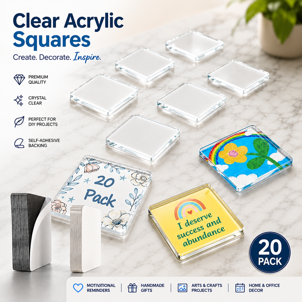 Magnetic Photo Frames 2"x2" Clear Acrylic DIY Fridge Magnets