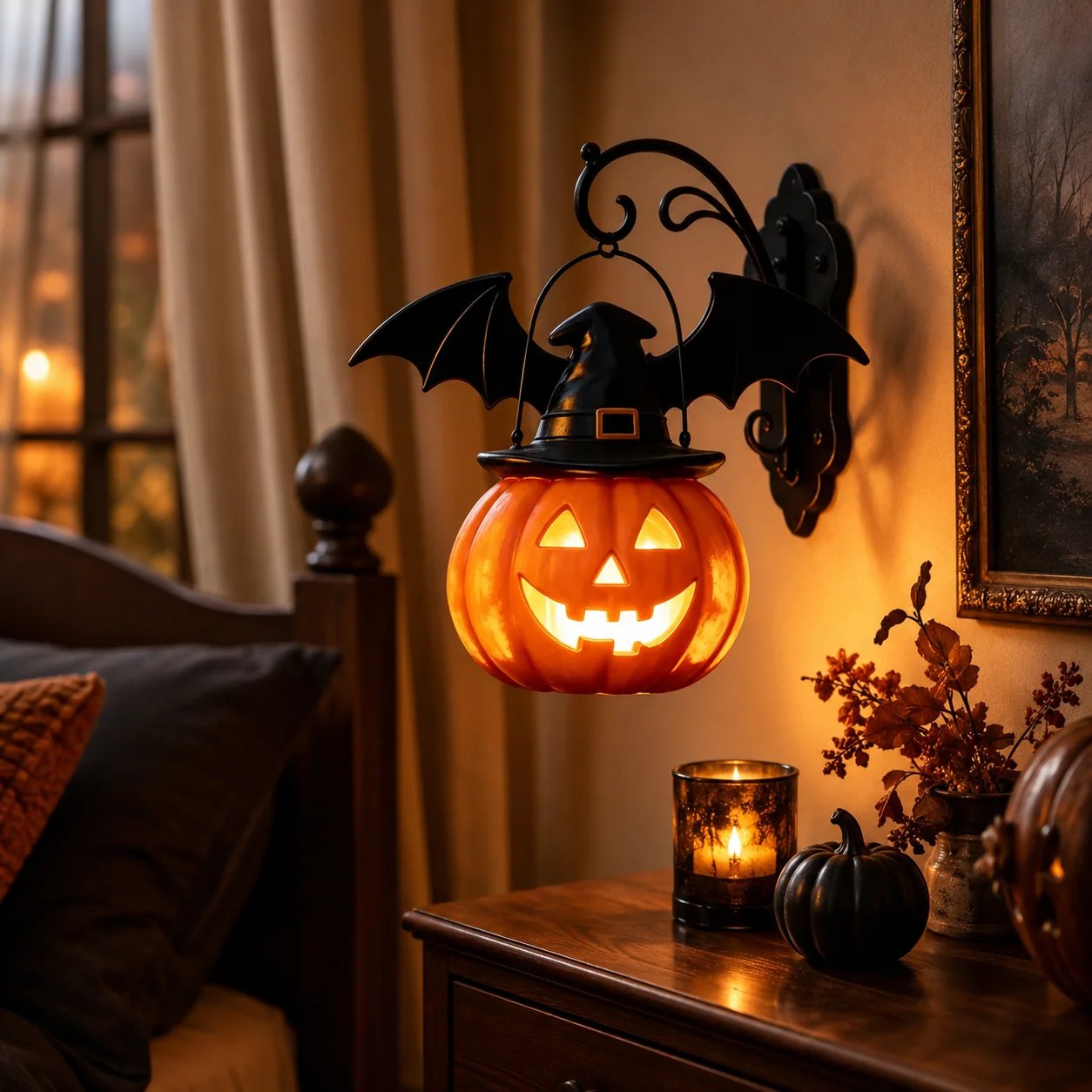 Bat Hat Pumpkin Wall Lamp 🦇
