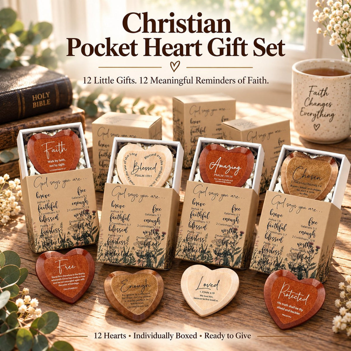 Christian Pocket Hearts Gift Set – 12 Faith-Filled Keepsakes