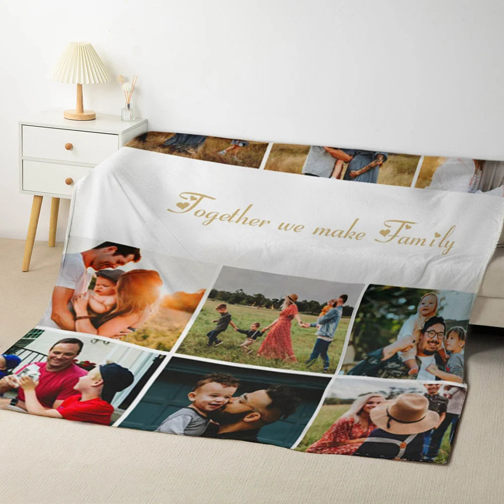 Personalized 12 Photos Collage Super Soft Blanket with Text Christmas Thanksgiving Day Gift for Family Friend
