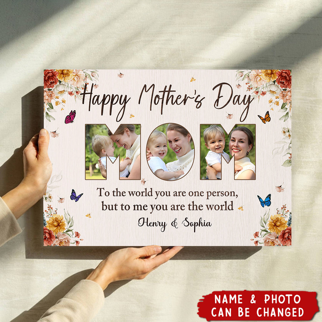 Affiche / Toile photo personnalisée « Joyeuse Fête des Mères » - Cadeaux personnalisés pour Maman ou Épouse