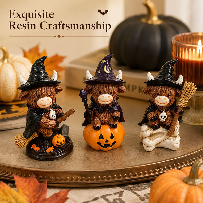 Halloween Highland Cow Ornament – Spooky Cute Tabletop Decor