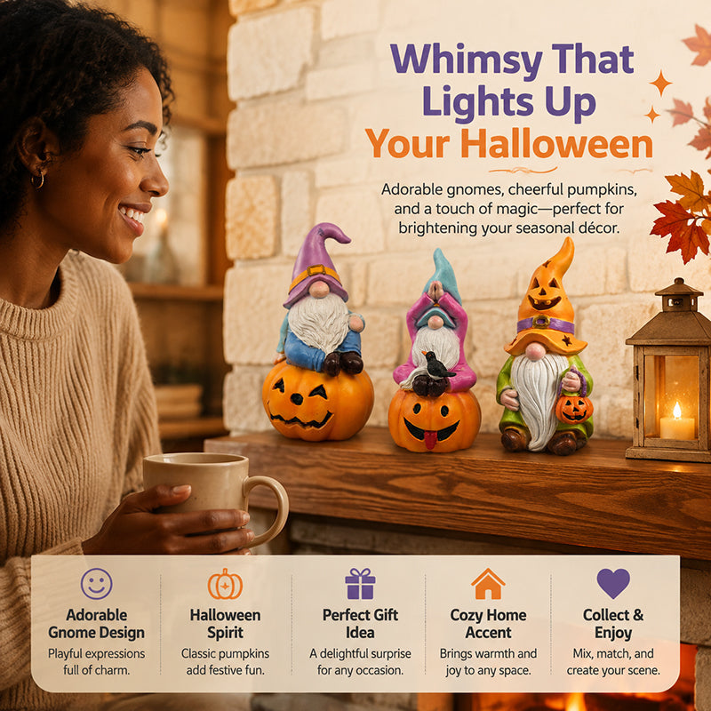 Dual-Season Gnome Figurine Set Halloween & Christmas Decor