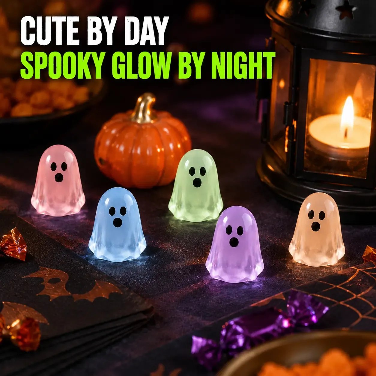 Glow-in-the-Dark Cute Ghost Resin Bead Set