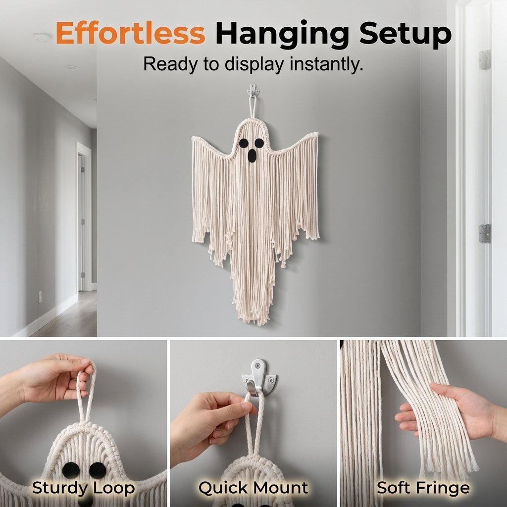 Woven Halloween Ghost Wall Decor - Handmade Boho Hanging Decoration