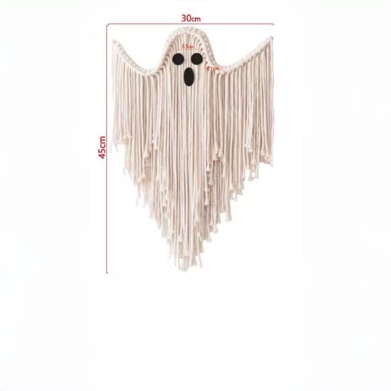 Woven Halloween Ghost Wall Decor - Handmade Boho Hanging Decoration