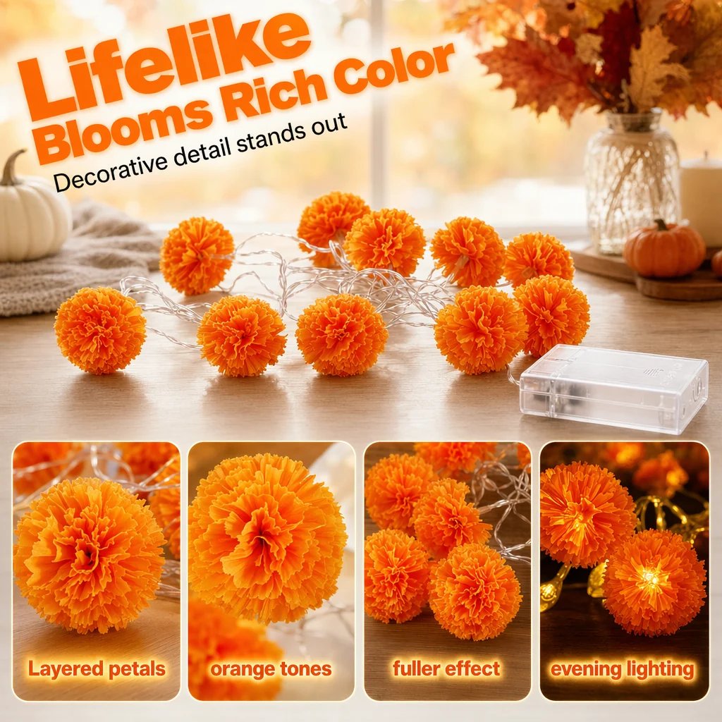 Artificial Marigold Flower LED String Lights