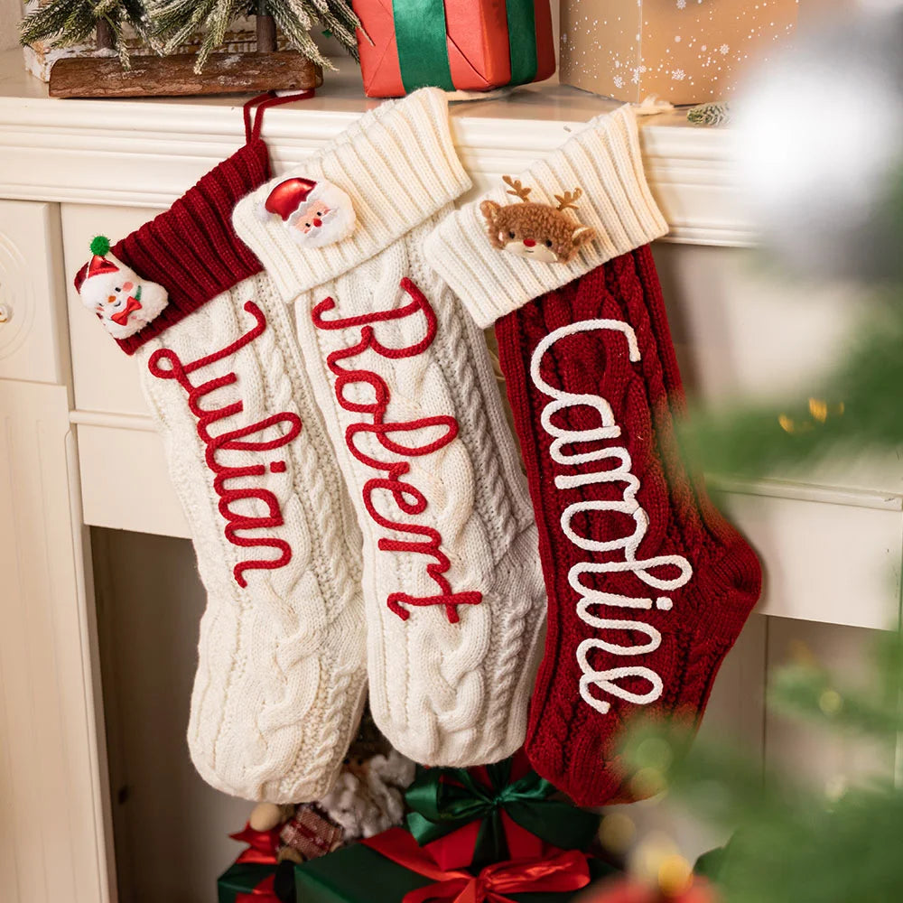 Personalized Snowman Santa Claus Elk Knitted Christmas Stocking with Name Christmas Gift for Family