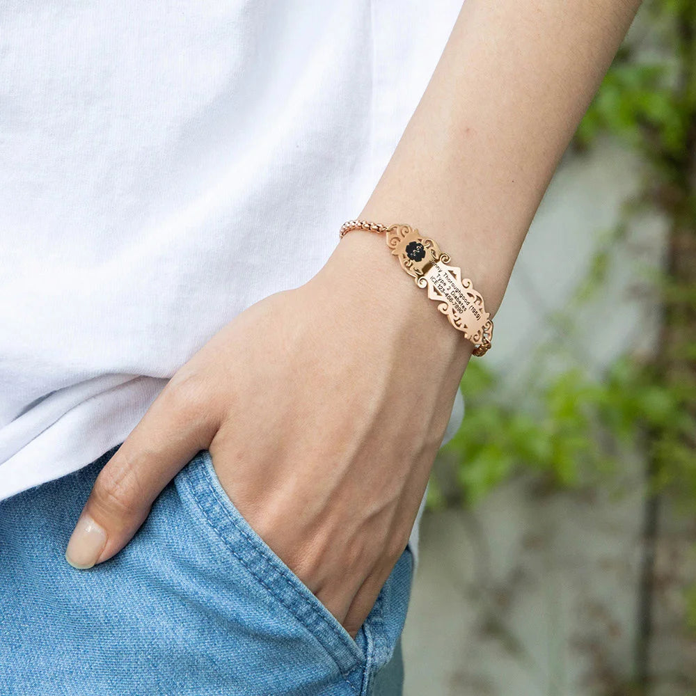 Personalized adjustable  ID bracelet with engraved text