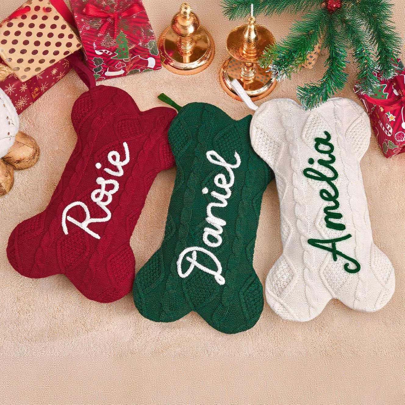Personalized Hand-embroidery Dog Bone Christmas Stocking