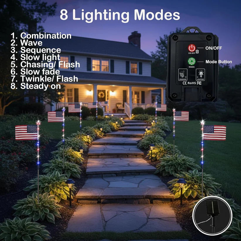8PCS Solar American Flag Path Lights 🇺🇸