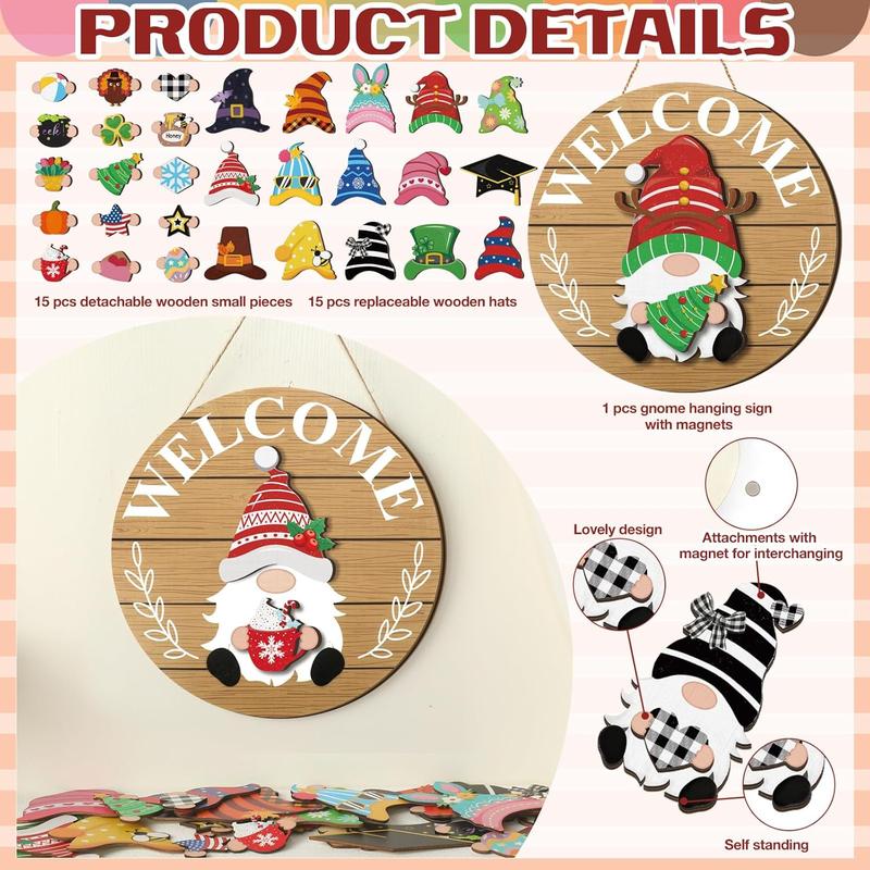 Interchangeable Wooden Gnome Decor Holiday Seasonal Gnome Decorations