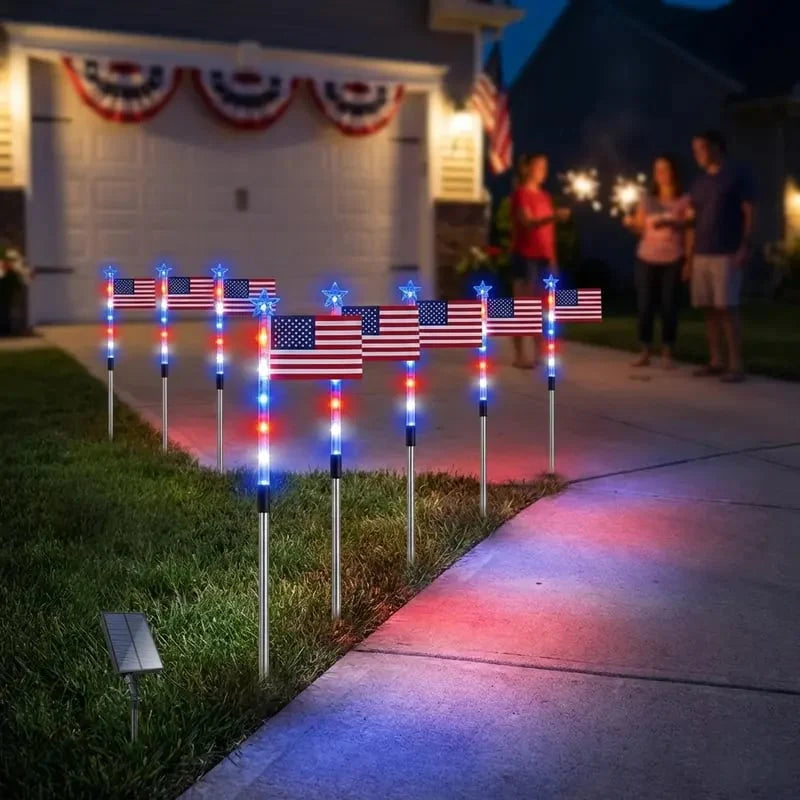 8PCS Solar American Flag Path Lights 🇺🇸