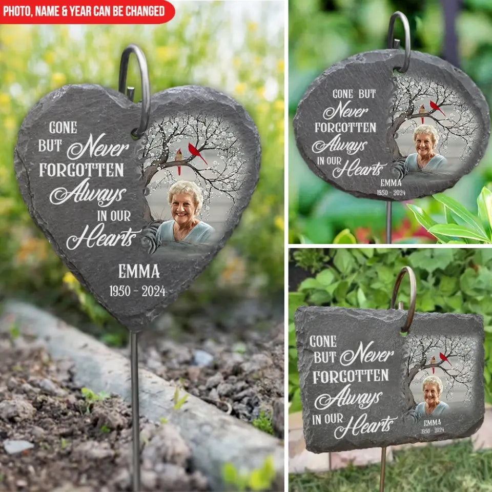 Gone But Never Forgotten Always In Our Hearts - Personalized Garden Slate, Memorial Gift
