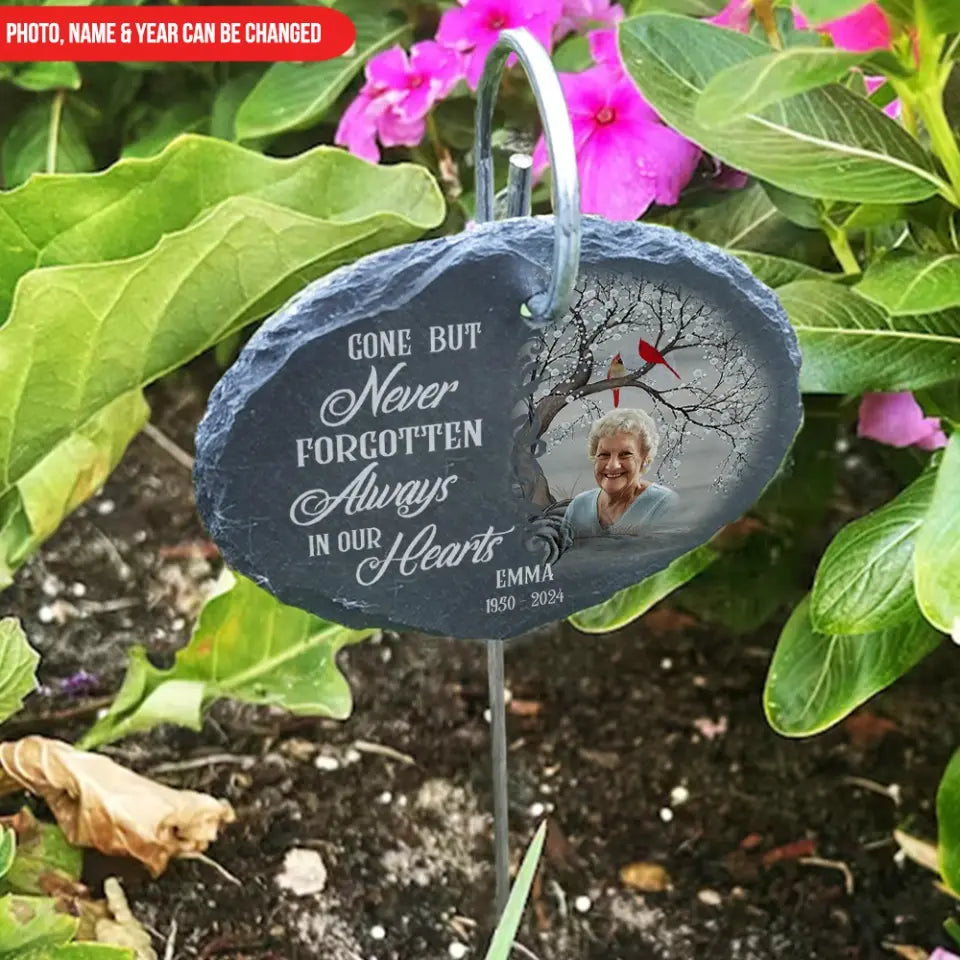 Gone But Never Forgotten Always In Our Hearts - Personalized Garden Slate, Memorial Gift