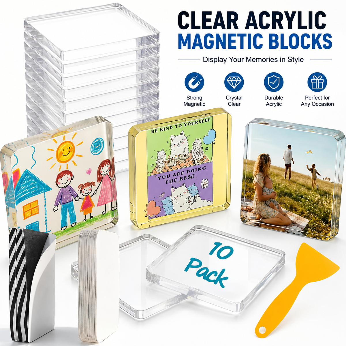 Magnetic Photo Frames 2"x2" Clear Acrylic DIY Fridge Magnets