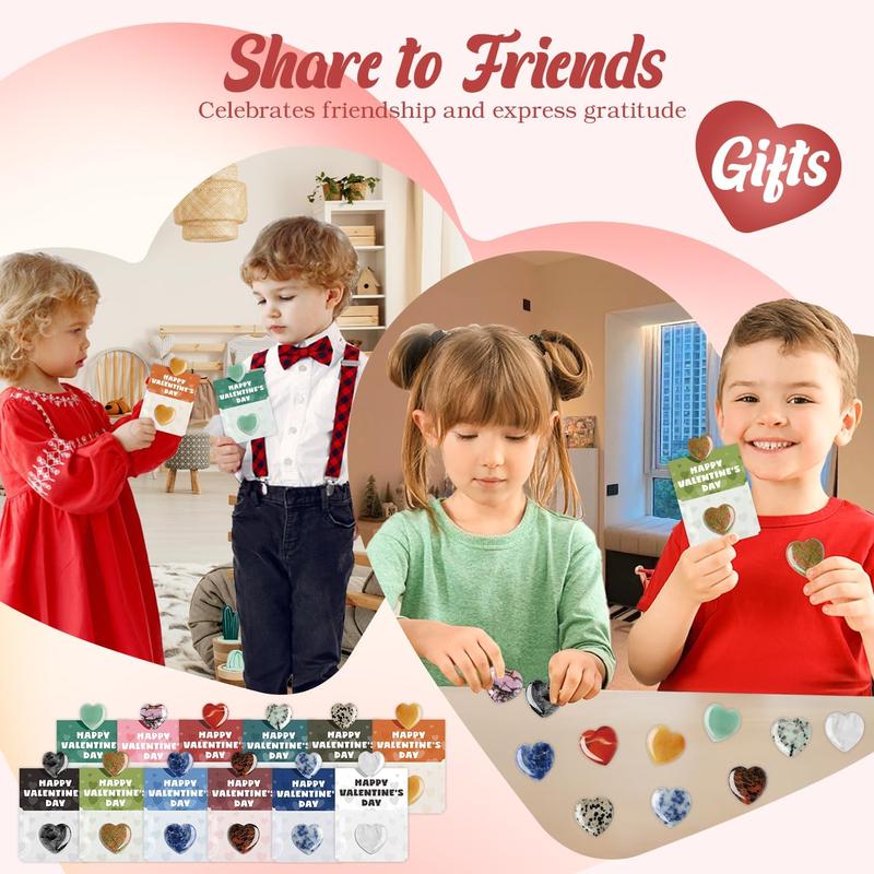 💘Valentine's Day Gem Gifts for Kids & Adults🎁 24-Pack Prefilled Cards with Heart-Shaped Gemstones