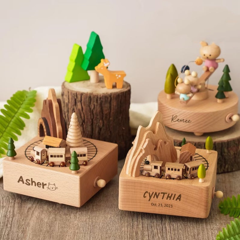 Personalized Wooden Train Music Box