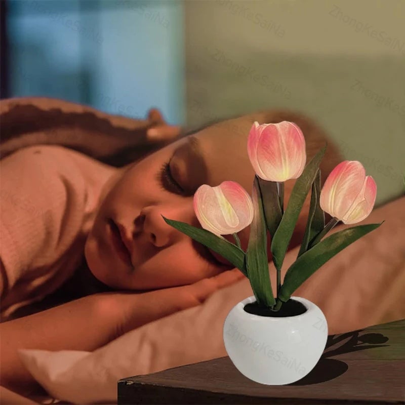 🌷LED Night Light – Tulip Design with Vase