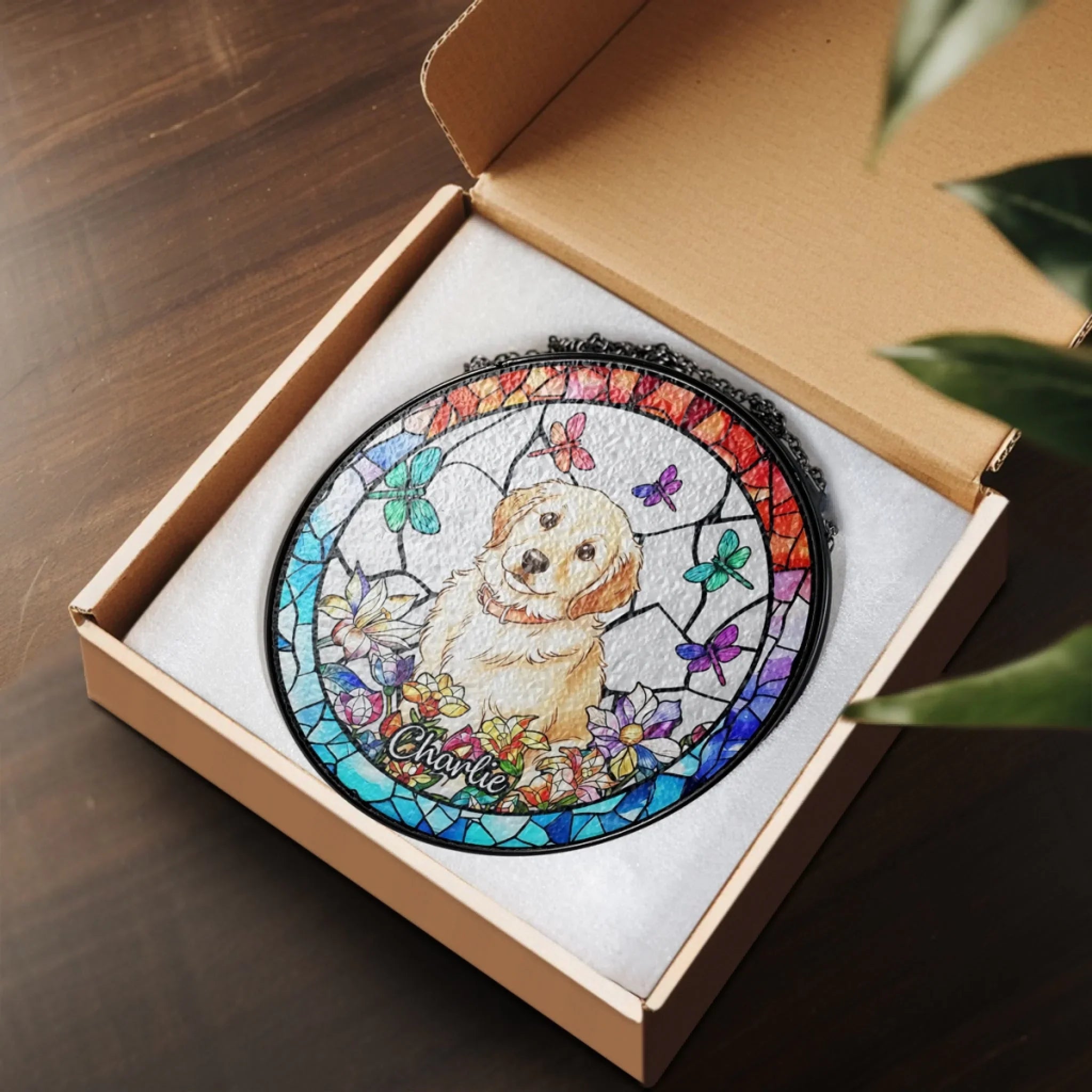 Personalized Dog Portrait Stained Glass Suncatcher, Stained Glass Pet Memorial