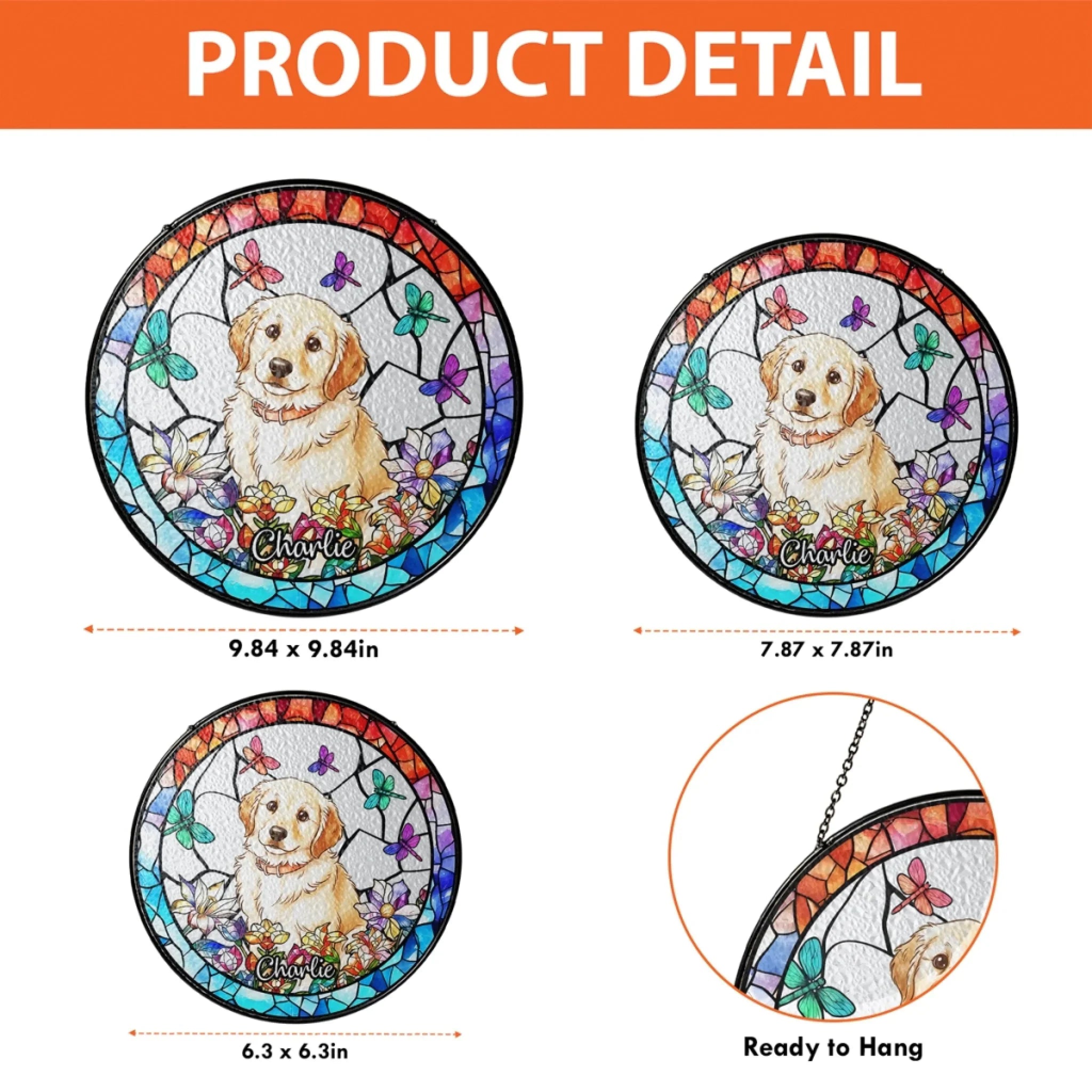 Personalized Dog Portrait Stained Glass Suncatcher, Stained Glass Pet Memorial