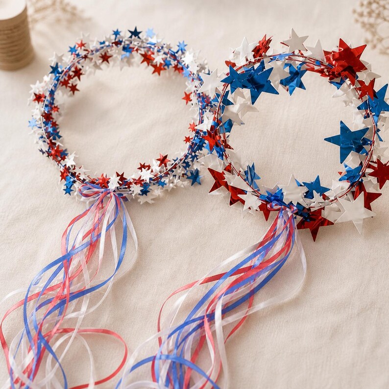 Sparkling Americana Star Crown with Flowing Ribbons 🇺🇸✨