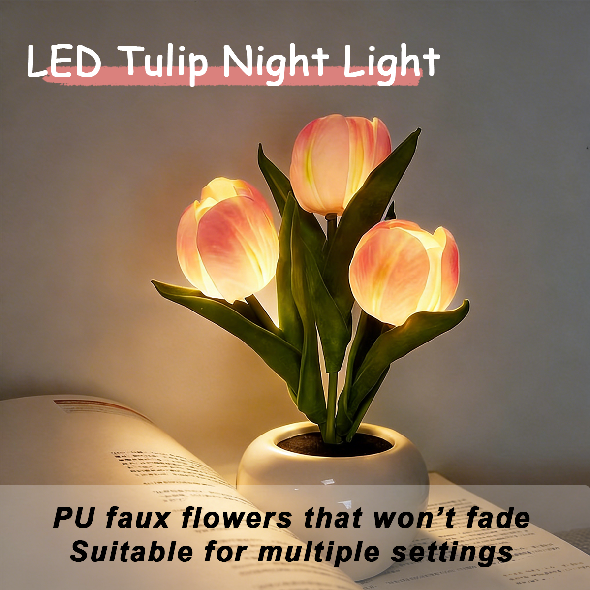 🌷LED Night Light – Tulip Design with Vase