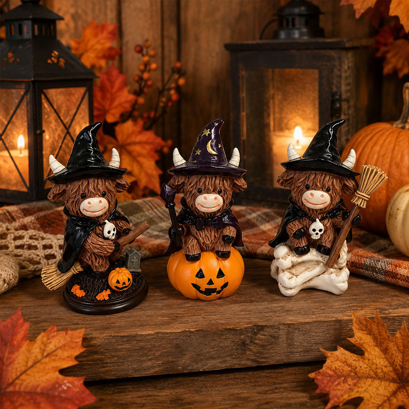 Halloween Highland Cow Ornament – Spooky Cute Tabletop Decor