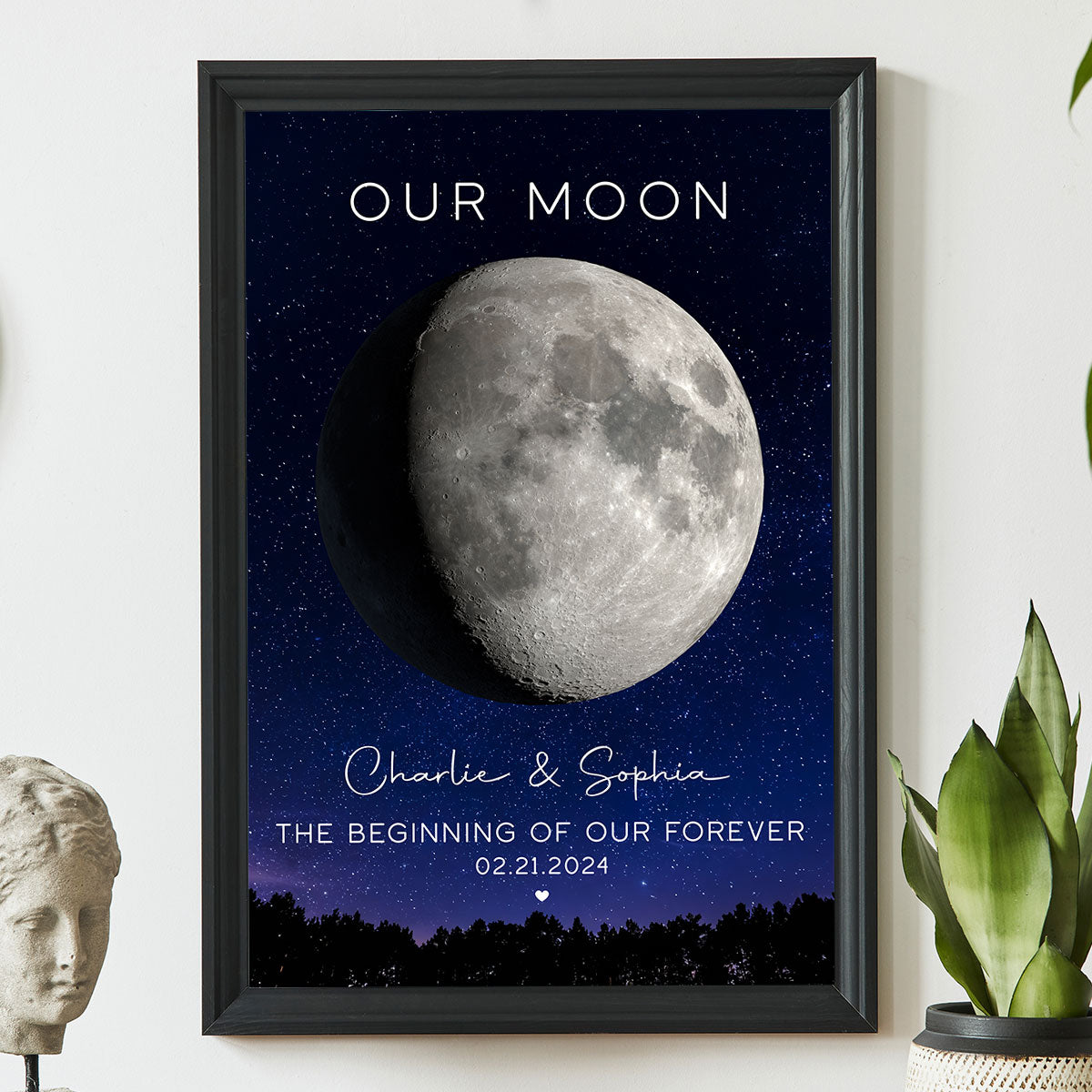 Our Moon Couple Gift Moon Phase Art Anniversary Gift For Him, Gift for Her Wedding Gift Personalized Poster