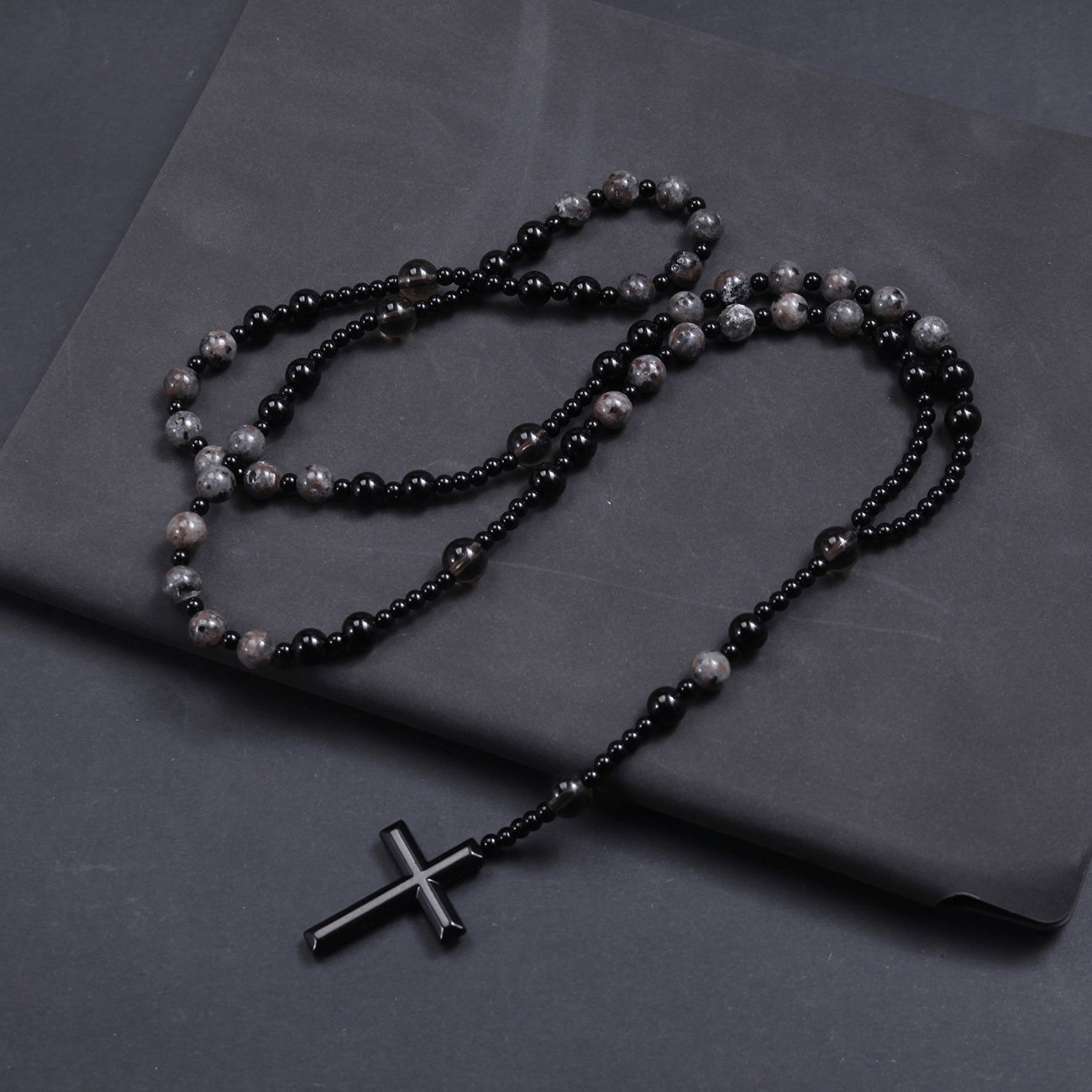 Healing Crystal Yooperlite Fire Stone Rosary Necklace