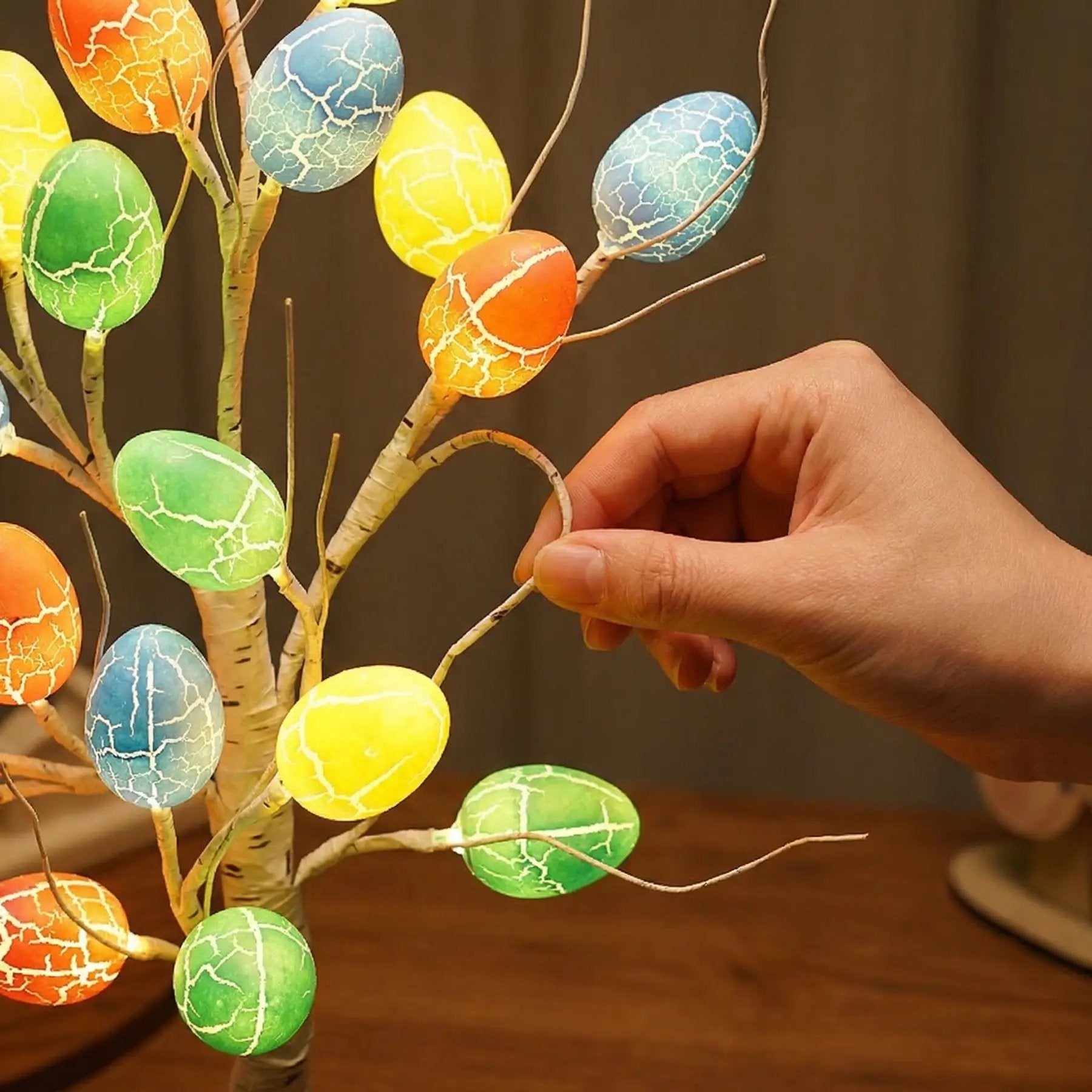 2FT Lighted Birch Egg Tree with 24 Colorful Eggs