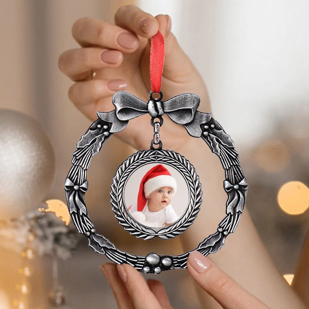 Personalized Bow Wreath Photo Christmas Ornament Tree Decor Christmas Gift for Family Friend