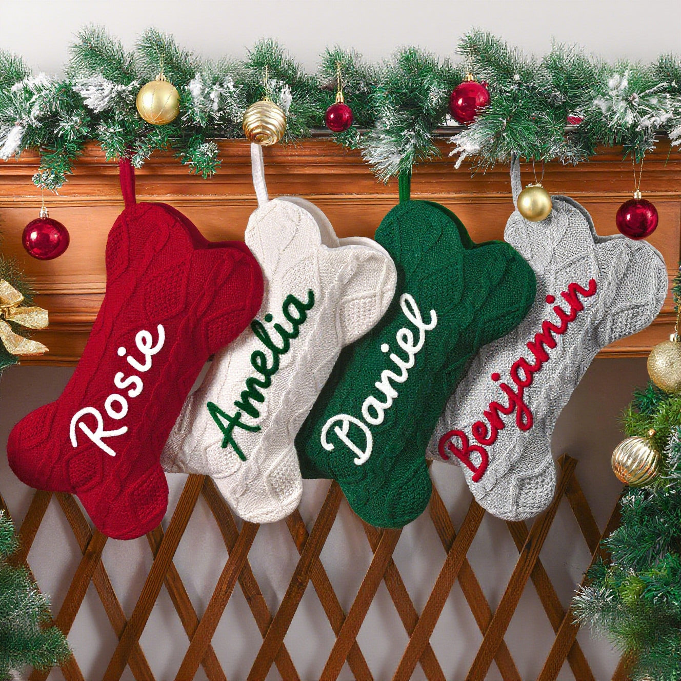 Personalized Hand-embroidery Dog Bone Christmas Stocking