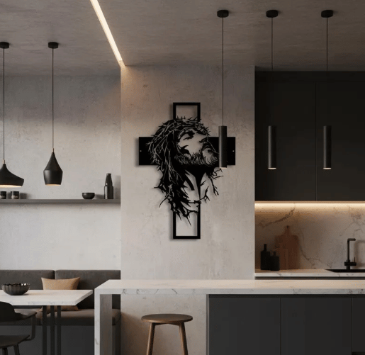 Jesus Cross Iron Sign Christ Wall Art Decor