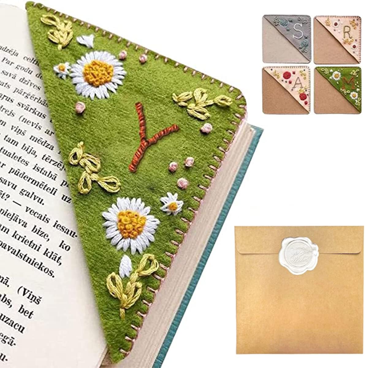 Personalized Hand Embroidered Corner Bookmark – Custom Initial Felt Bookmark for Book Lovers