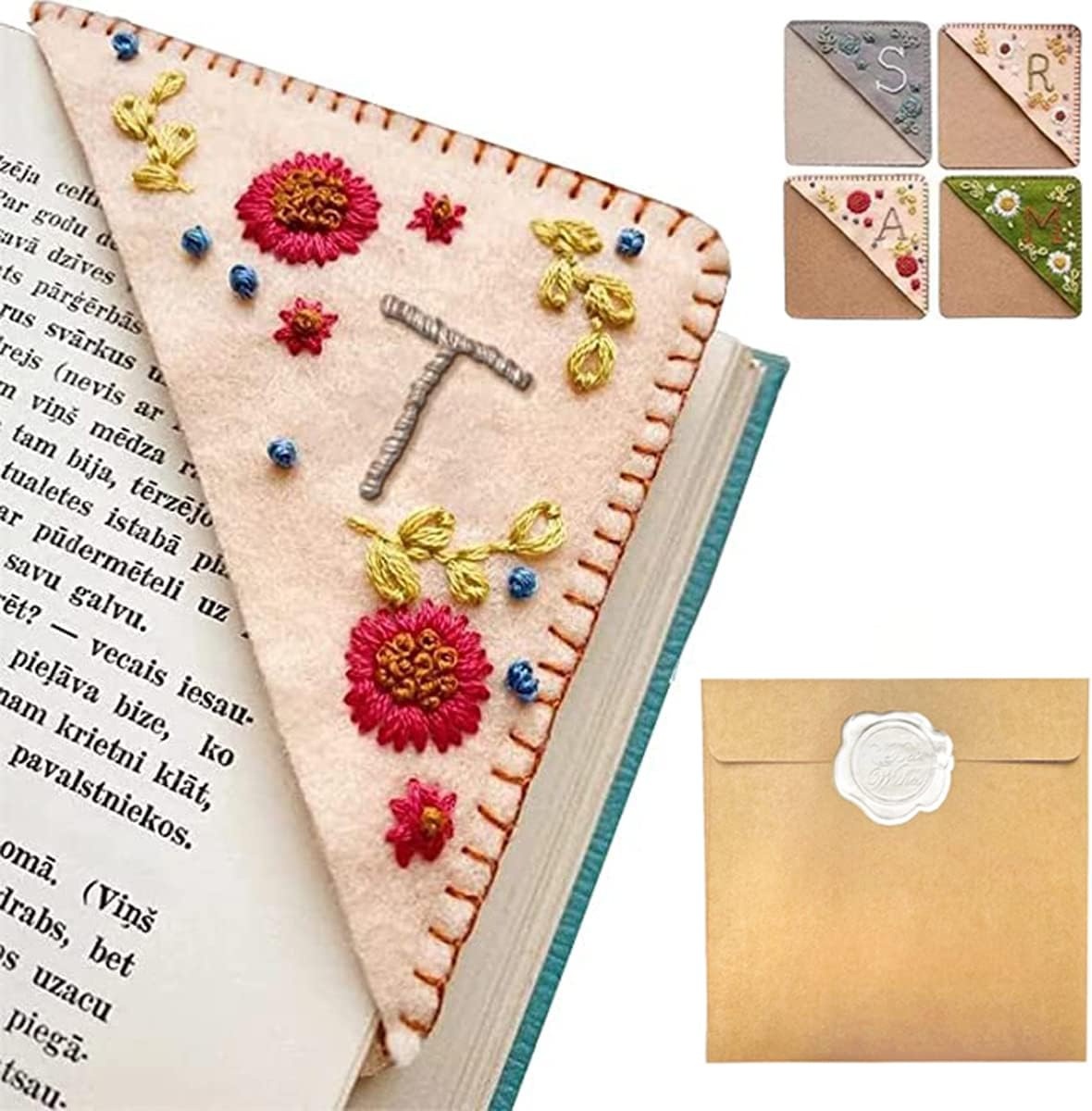 Personalized Hand Embroidered Corner Bookmark – Custom Initial Felt Bookmark for Book Lovers