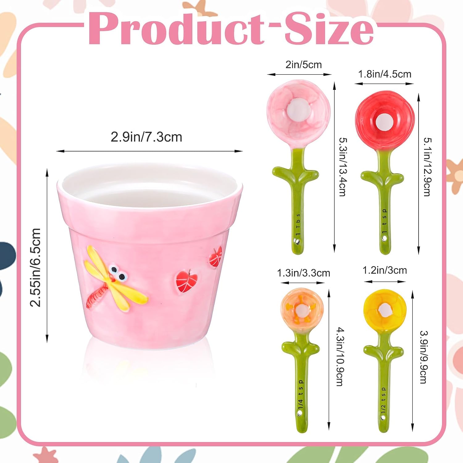 Flower Measuring Spoons in Ceramic Pot – Cute 4-Piece Baking & Cooking Set