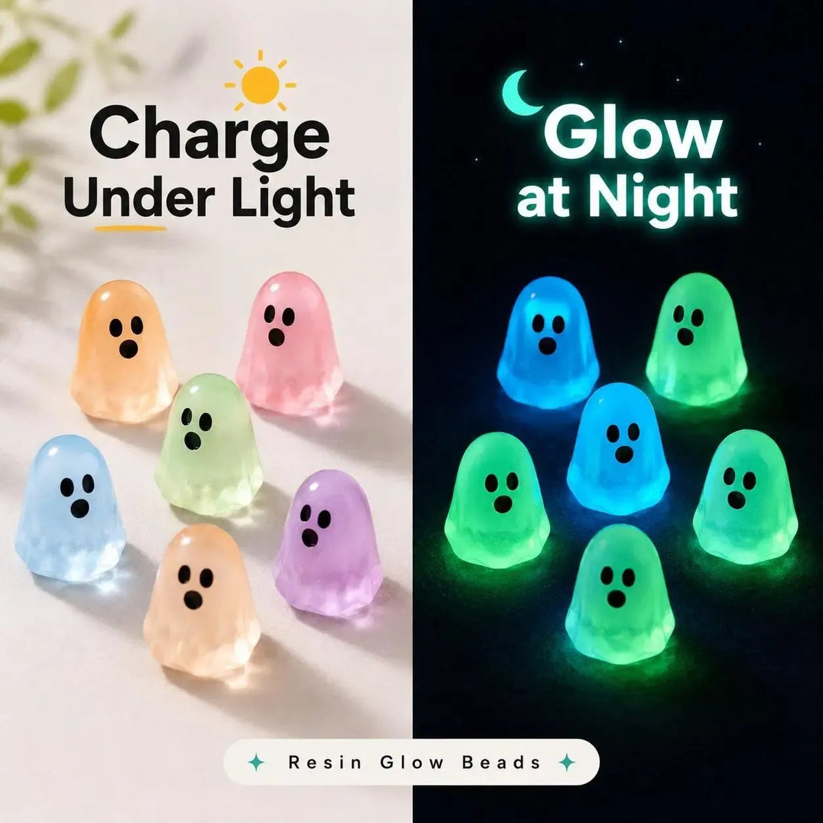 Glow-in-the-Dark Cute Ghost Resin Bead Set