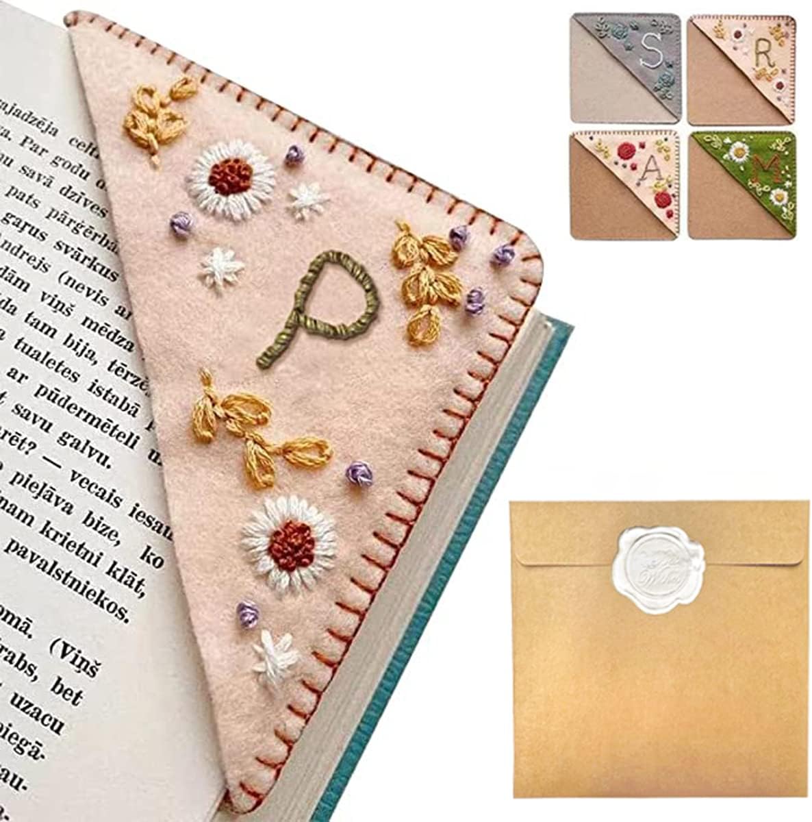 Personalized Hand Embroidered Corner Bookmark – Custom Initial Felt Bookmark for Book Lovers