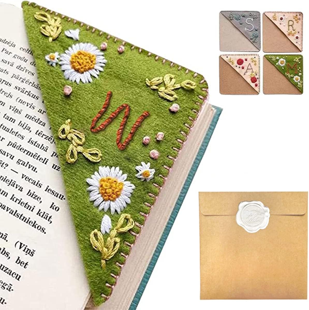 Personalized Hand Embroidered Corner Bookmark – Custom Initial Felt Bookmark for Book Lovers