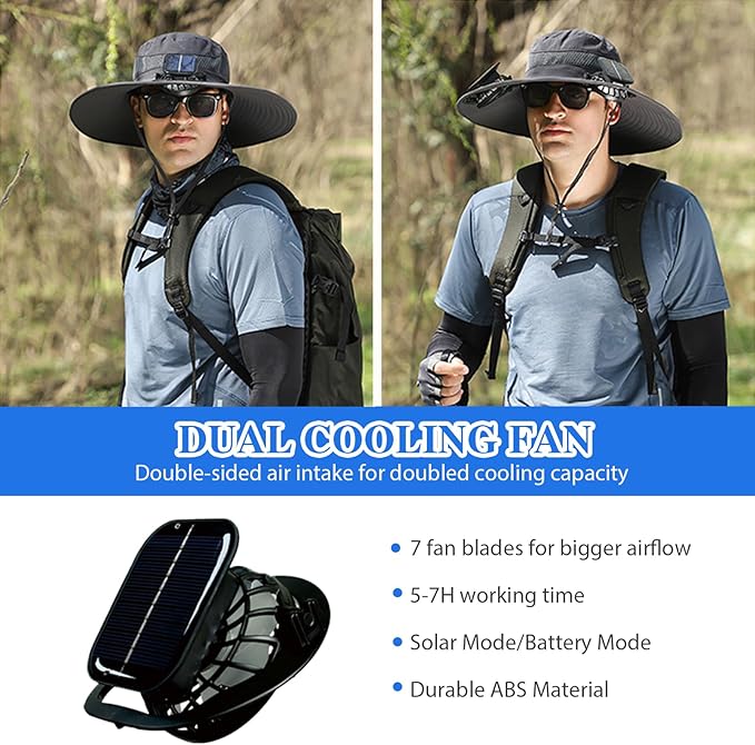 Unisex Breezy Solar Fan Hat (Adjustable 22"-25")