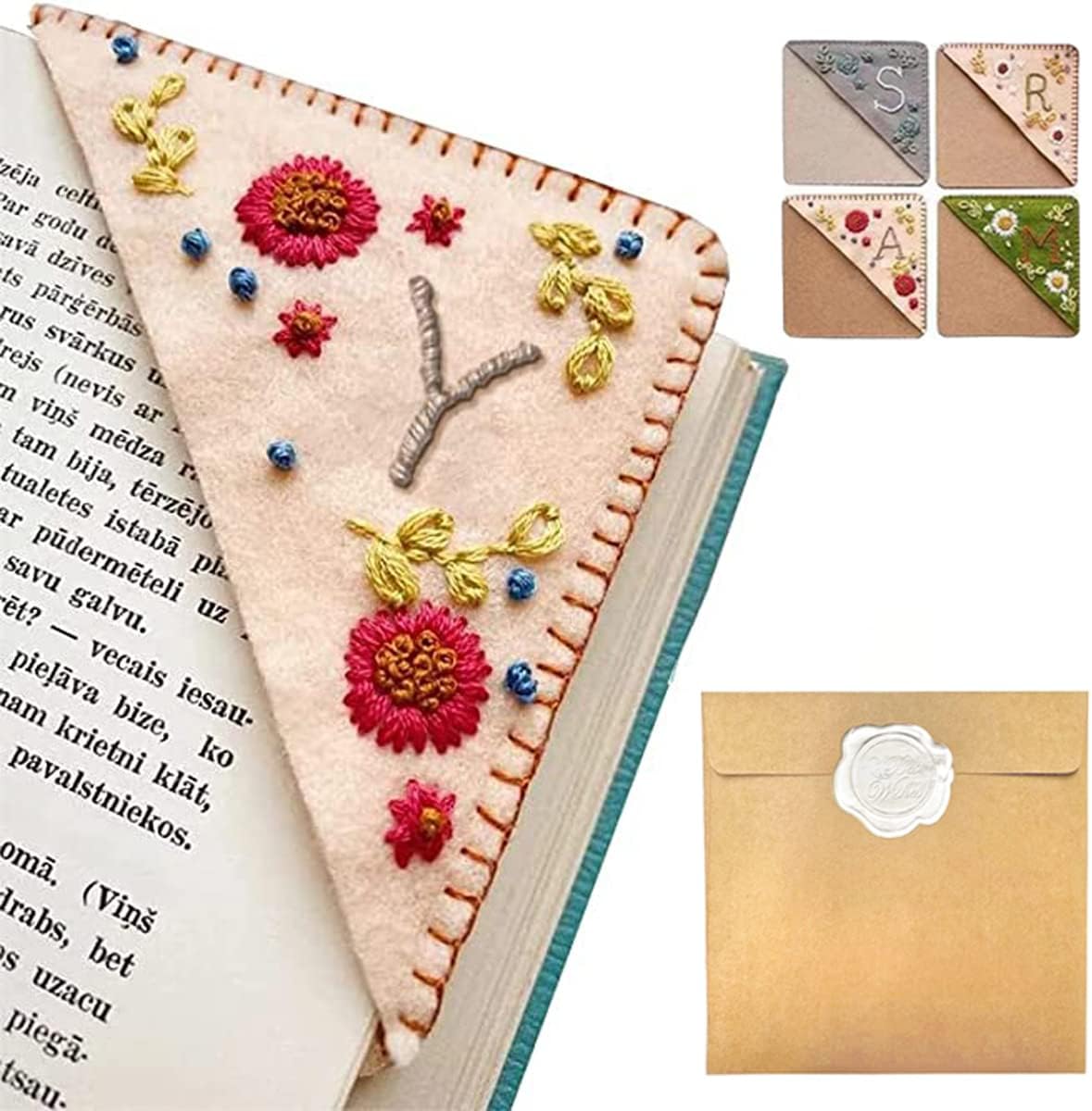 Personalized Hand Embroidered Corner Bookmark – Custom Initial Felt Bookmark for Book Lovers