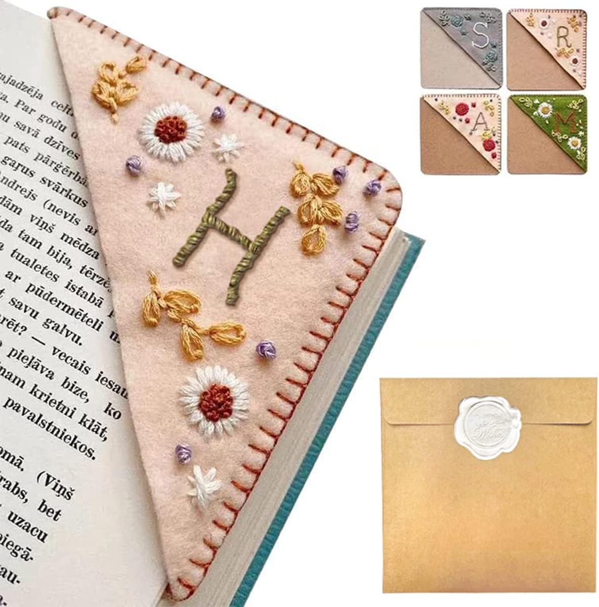 Personalized Hand Embroidered Corner Bookmark – Custom Initial Felt Bookmark for Book Lovers
