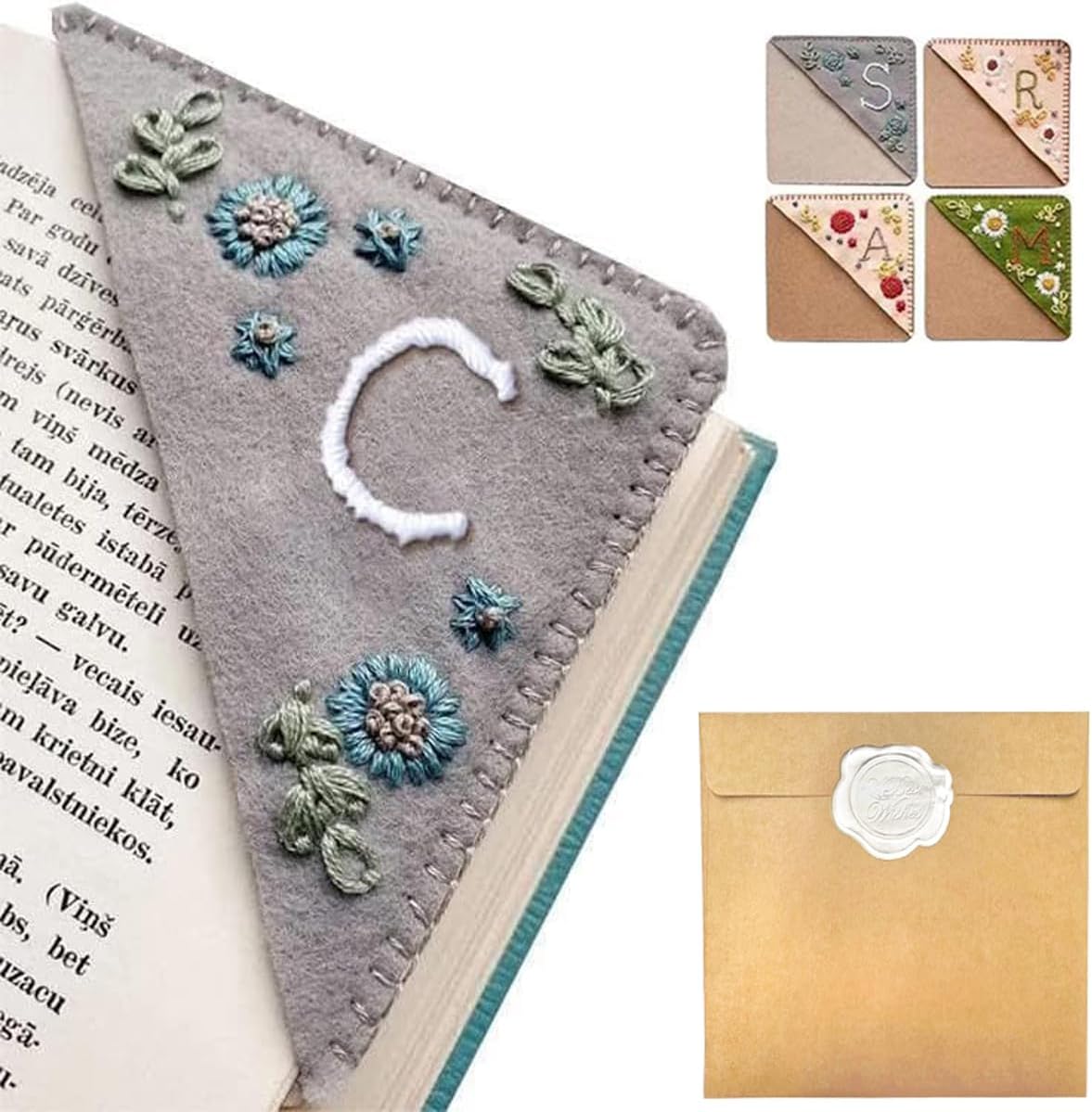 Personalized Hand Embroidered Corner Bookmark – Custom Initial Felt Bookmark for Book Lovers