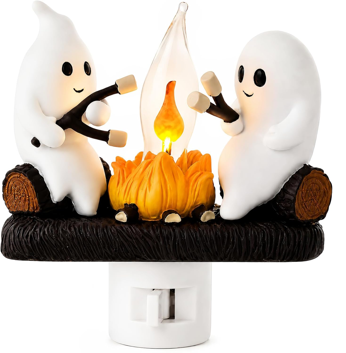 Ghost Campfire Flickering Nightlight – Cute Halloween Plug-In Wall Decor