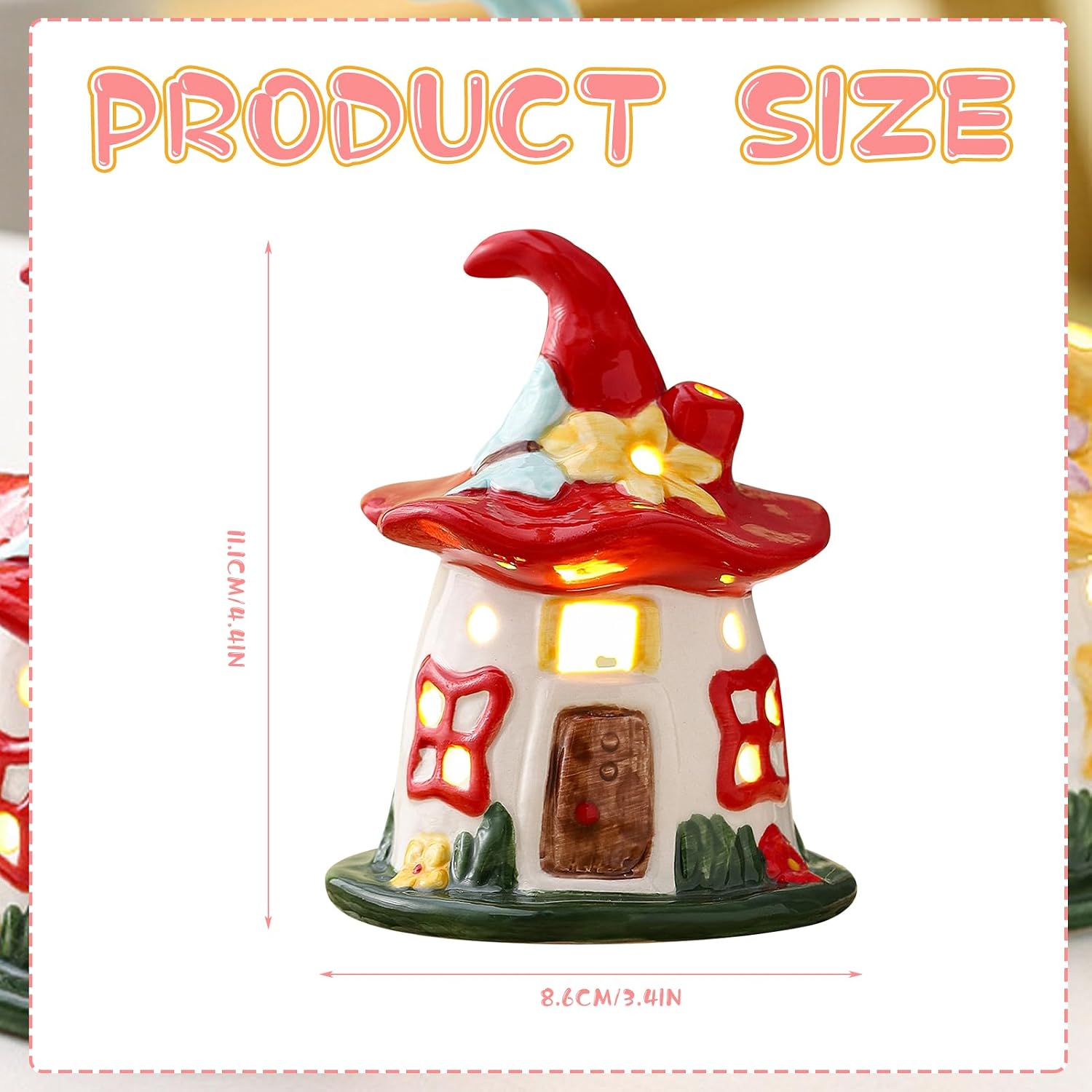 Lighted Ceramic Spring Hat House – LED Fairy House Tabletop Decoration