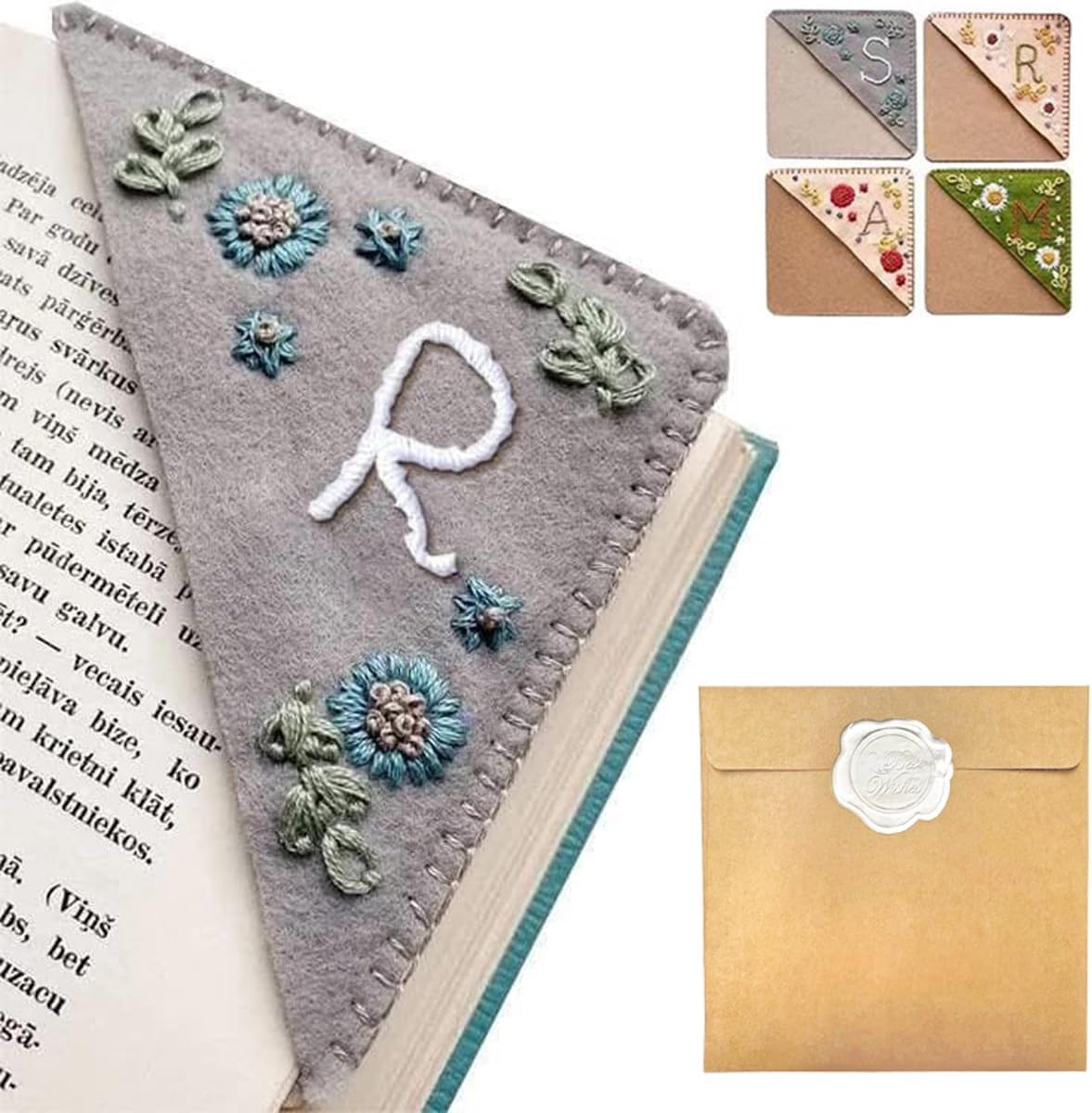 Personalized Hand Embroidered Corner Bookmark – Custom Initial Felt Bookmark for Book Lovers