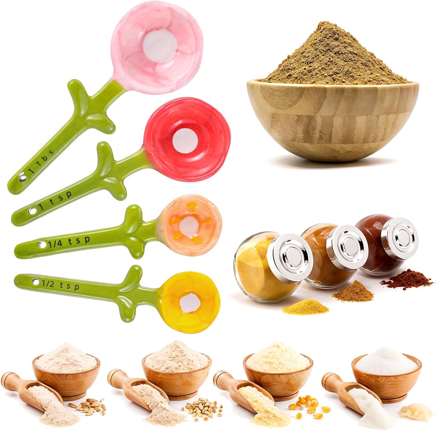 Flower Measuring Spoons in Ceramic Pot – Cute 4-Piece Baking & Cooking Set